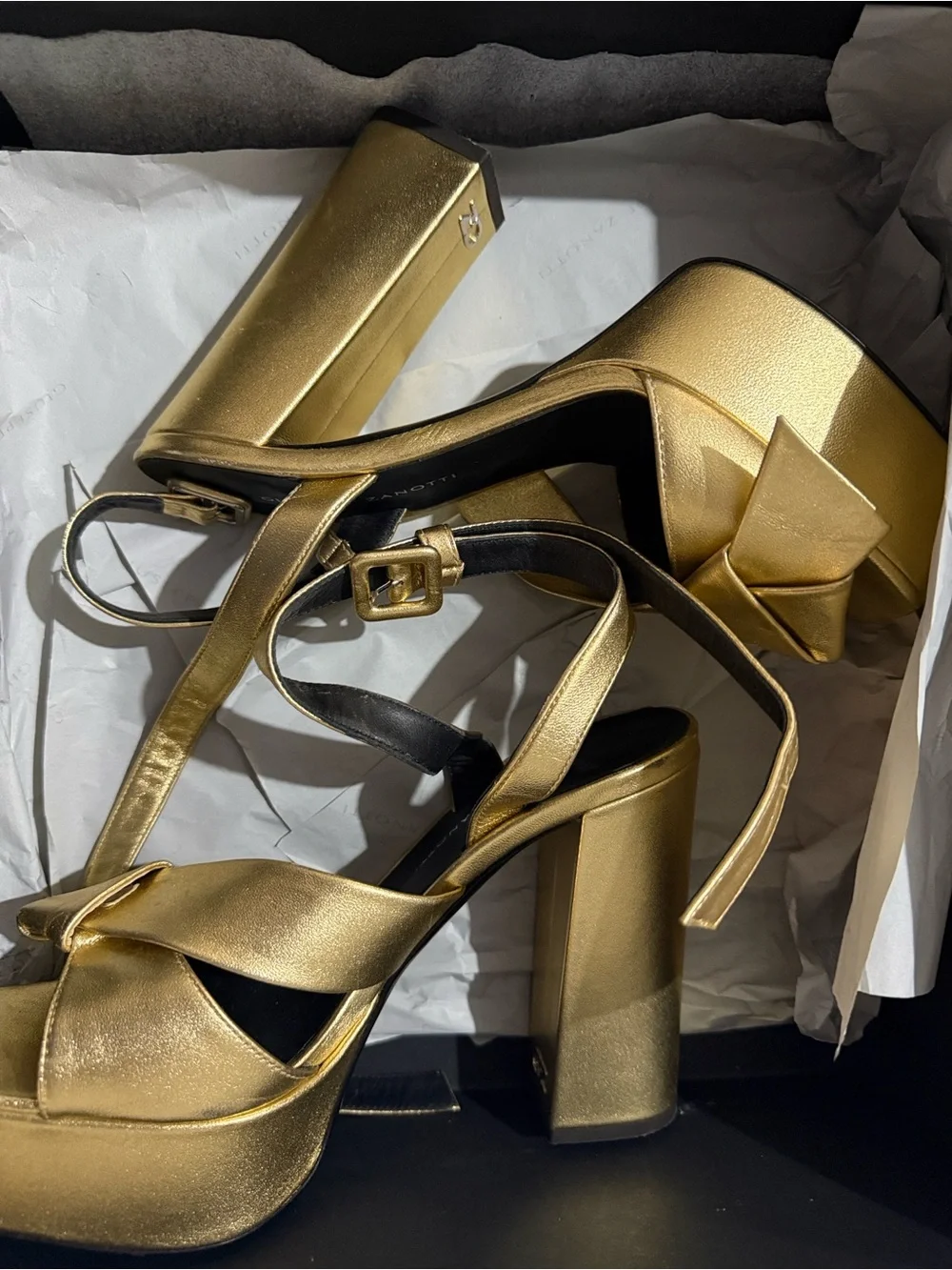 Giuseppe Zanotti Gold Platform Block Heel Sandals
